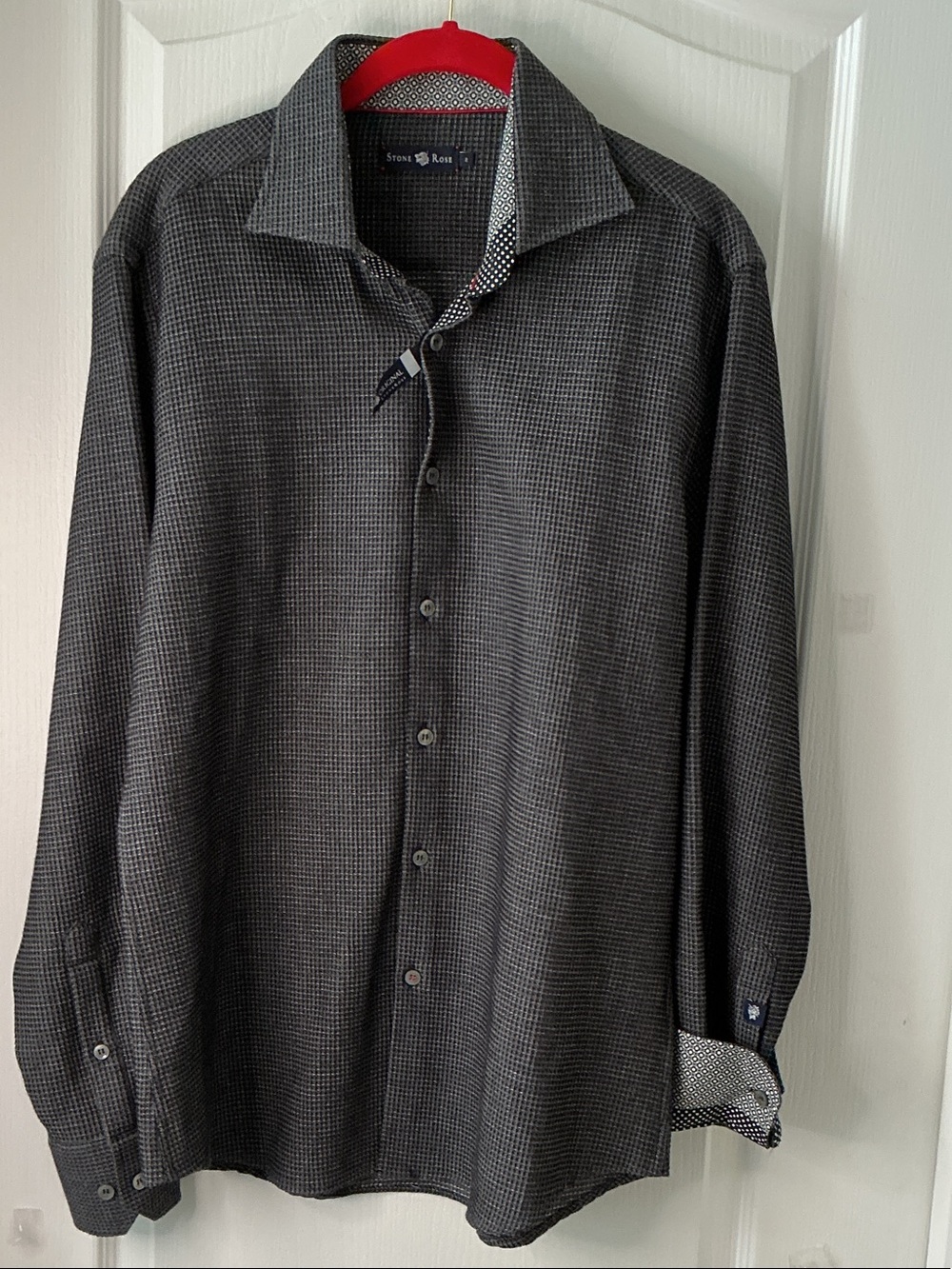 Stone Rose Men's Dark Charcoal Micro-Check Dress Shirt